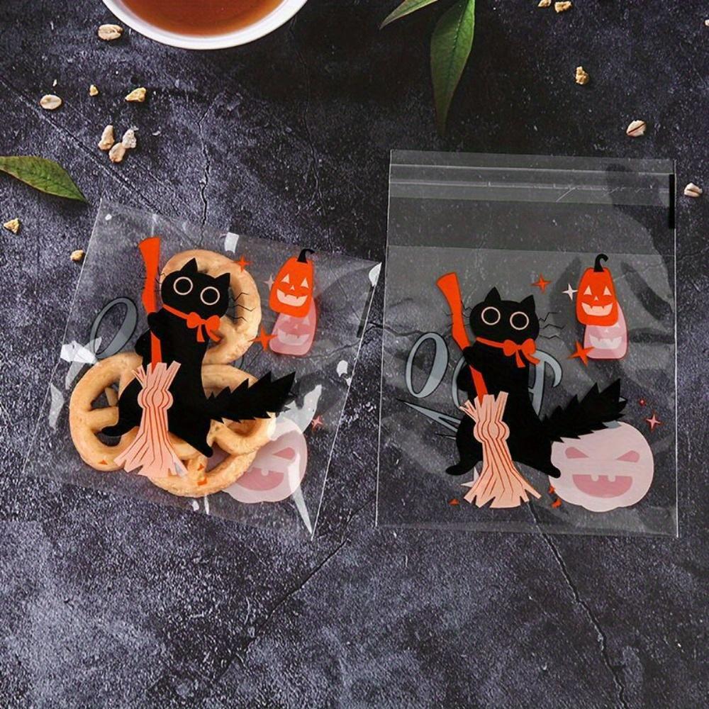 100 Stück Halloween Plastik Süßigkeiten Kekse Geschenktüte Selbstklebende Snack Verpackungstüte Halloween Party Dekorationen Geschenke