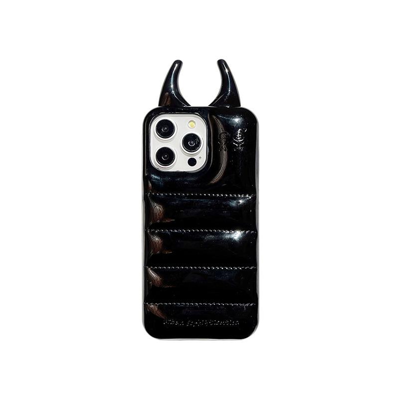Mode Kuh Hörner glänzend Handytasche für iPhone 15 14 13 12 Pro Max Luxus PU Leder Rückseite for iphone13ProMax(6.7') schwarz