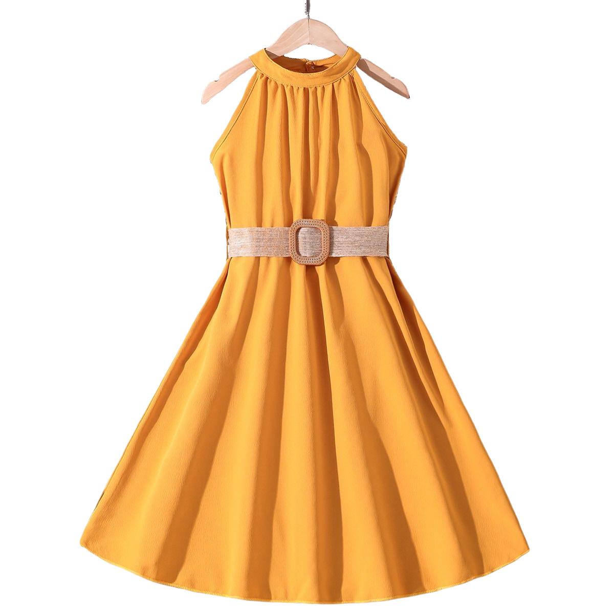 Mädchen Kleid Hängenden Hals Taille Kleider Teenager Casual Fashion Kleid für 8 9 10 11 12 Jahre alte Kinder Kleidung 11-12Y gelb