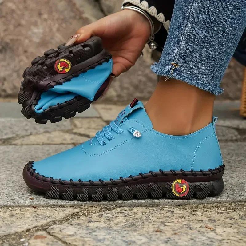 Damen Casual Sneakers 2025 Neue Frühlings- und Sommerschuhe mit weichen Sohlen und atmungsaktiven Slippern im Retro-Stil in Übergröße 36-43 Einzelschuhe für Damen 42 himmelblaue