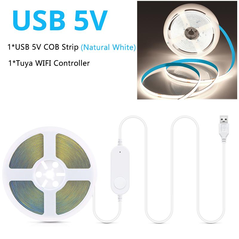 USB Smart WiFi COB LED Streifen Licht 5V Dimmbare LED Band Licht Smart APP Steuerung LED Schrank Licht für Zimmer Küche TV Dekor USB-1M