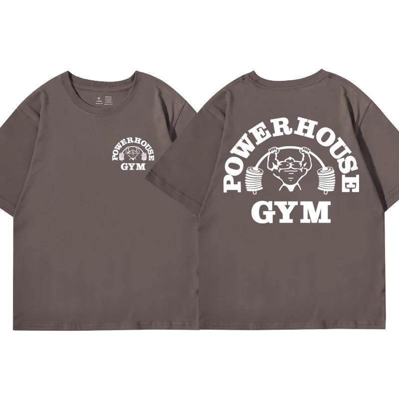 Heißer Verkauf Powerhouse Gym Print T Shirt Männer Frauen Casual Mode Übergroßen T-shirt Hohe Qualität Reine Baumwolle Kurzarm T-shirts L dunkelgrau
