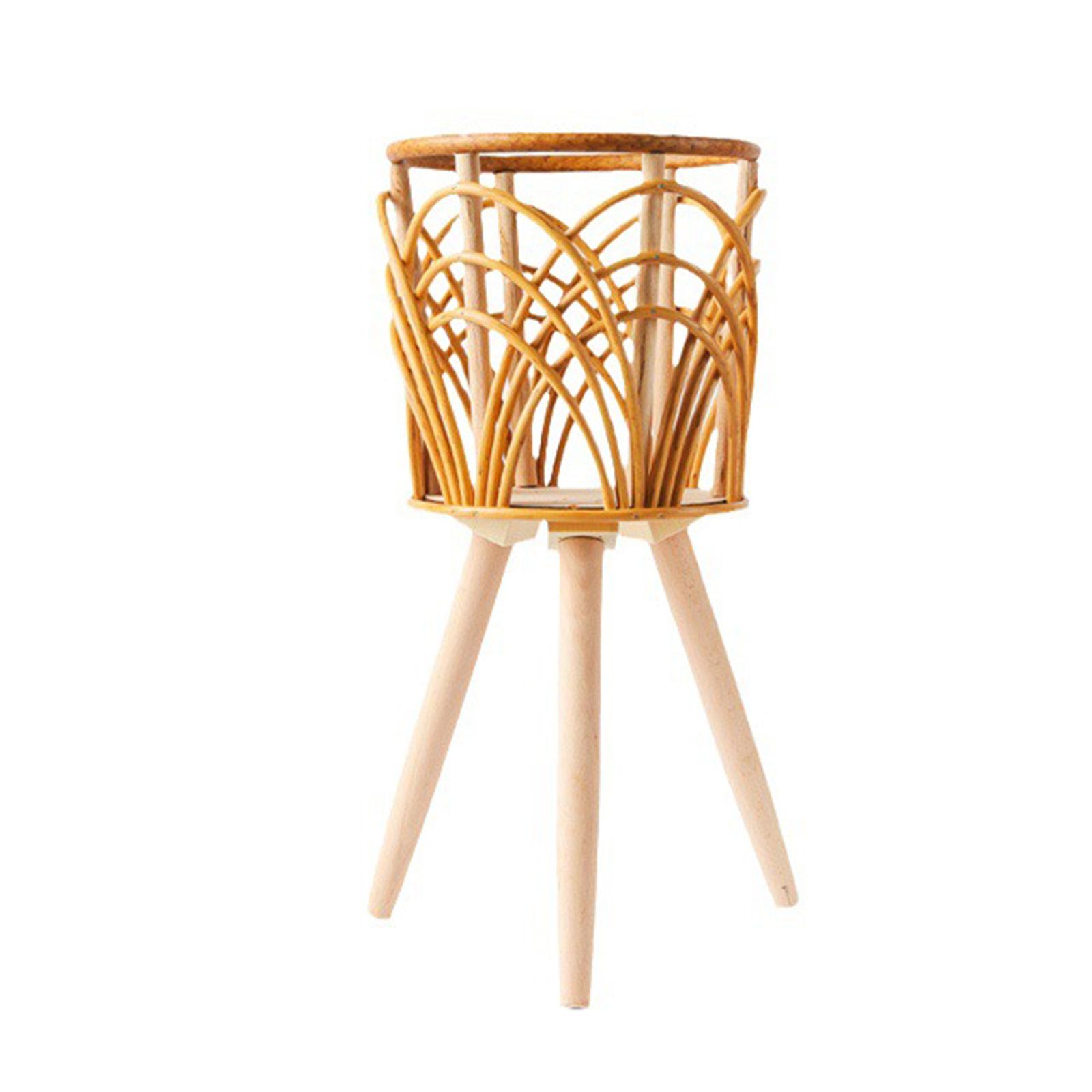 Rattan Indoor Pflanzenständer Strohgewebt Blumen Topfhalter Hocker mit Beinen Boden Pflanzgefäß Körbe Gestell Holz Pflanzenregal T1