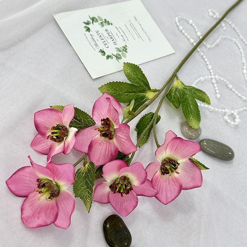 Künstlicher Nieswurz Blumenstrauß, Christrose Kunstblumen, Plastik-Blumenarrangement für Hochzeit und Verlobung, Heimdeko Kunstpflanzen rosa