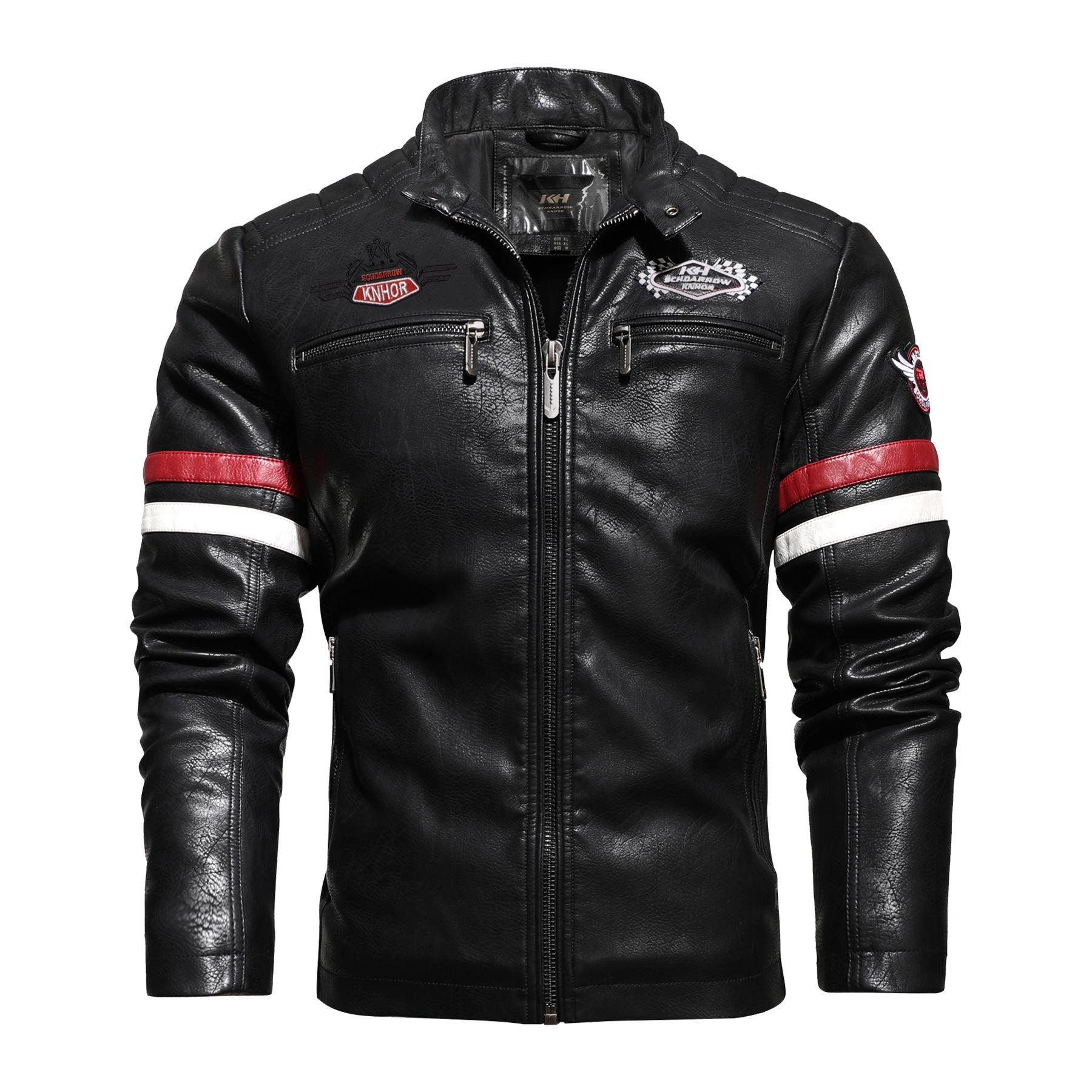 Neue Herren-Lederbekleidungsmaschine : Herrenmode-Stickerei-farbige Lederjacke und Herrenmantel M schwarz