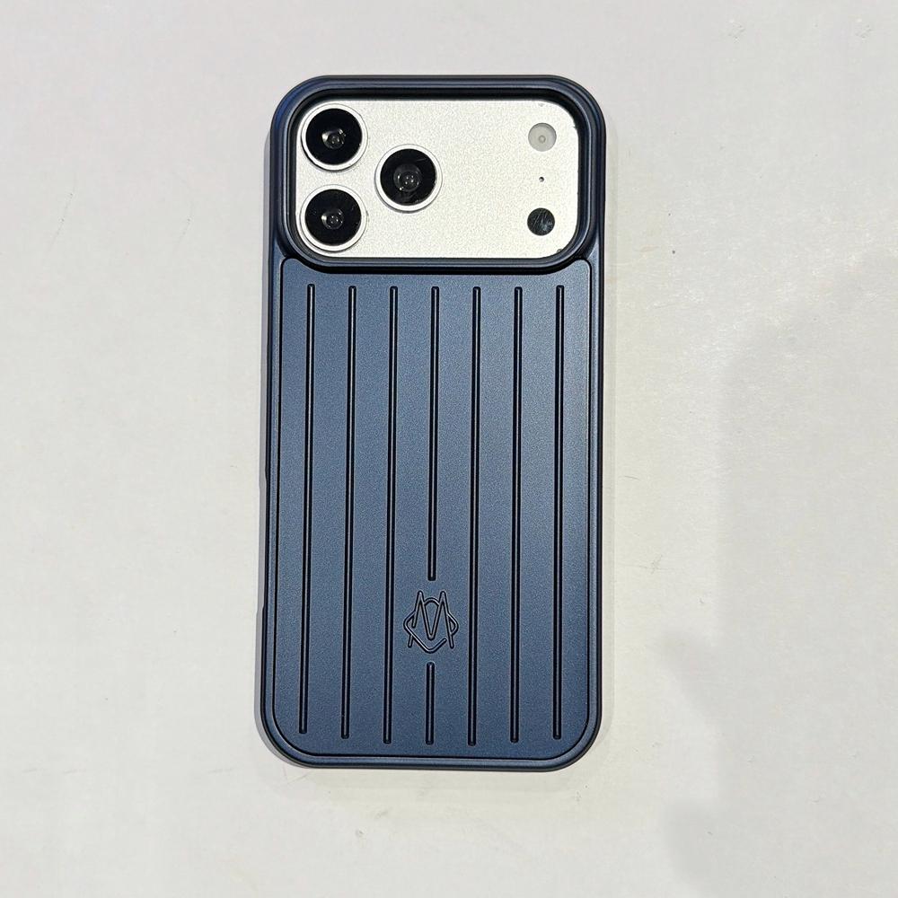 TOP Luxus 3D Gepäck Rüstung Handyhülle für IPhone 18 Pro Max 17 16 15 14 15 für Rimowa PC+ TPU Stoßfänger Stoßfeste Schutzhülle mit Box iPhone 13 blau