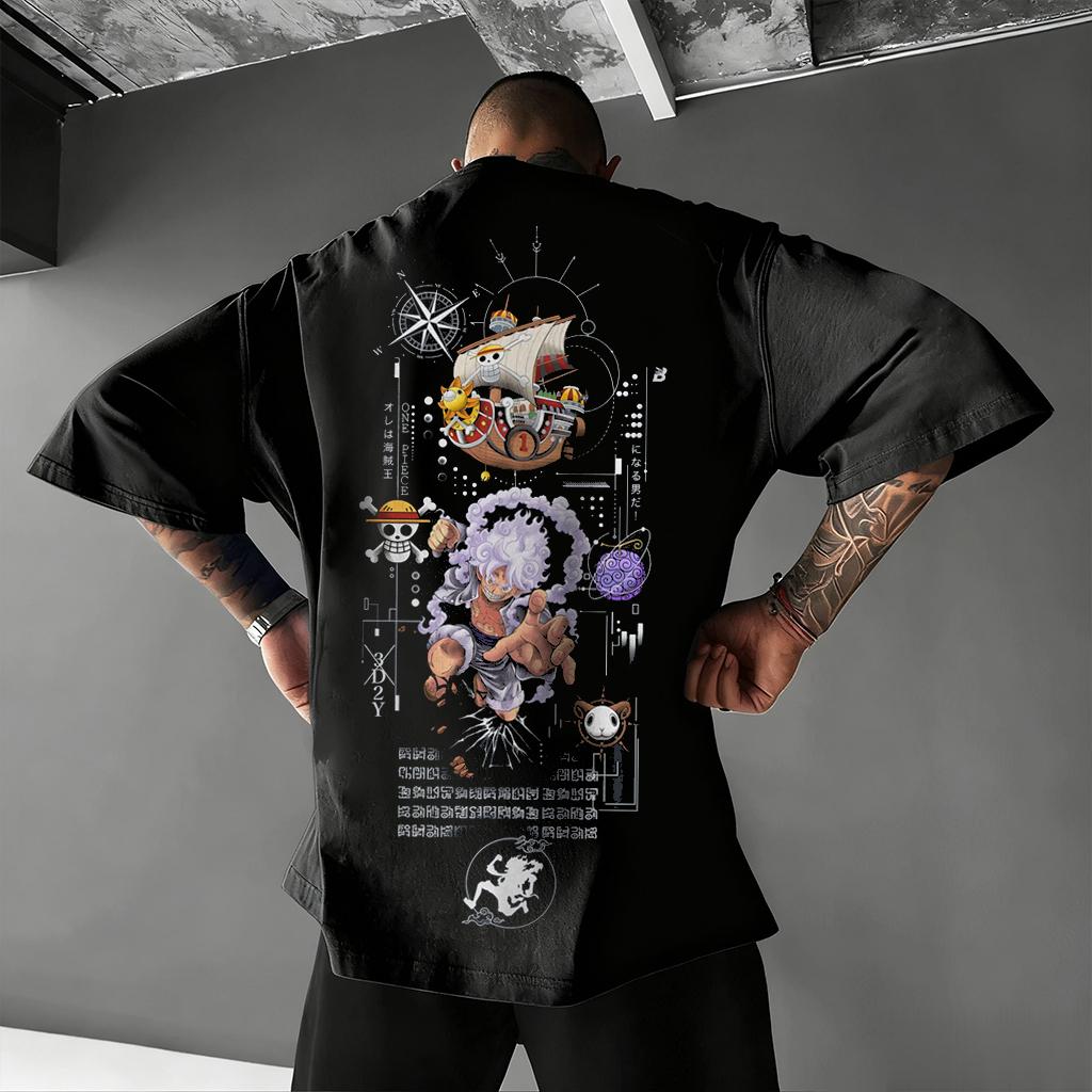 Ace Chopper Grafik T-Shirt Herren Damen 2026 Sommer Streetwear Oversized Baumwoll-T-Shirt Lässige Kurzarm-Oberteile XL schwarz