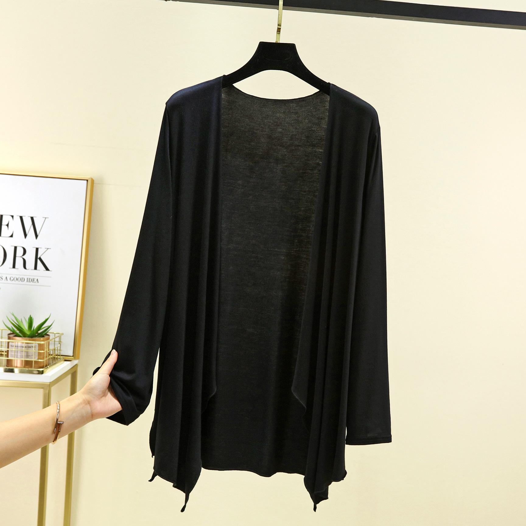 Herbst Sommer Sonnenschutzkleidung Damen Modal Cardigan Damen Schal Oberbekleidung Weibliche Langarm Strickjacken Damen Dünner Mantel L schwarz