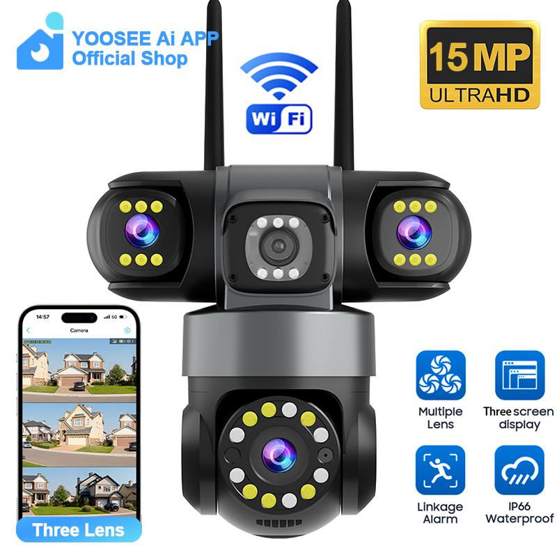 YOOSEE Ai APP Kamera Außen Wasserdicht HD 6MP WIFI IP CCTV Nachtsicht Zwei-Wege-Sprechanlage Intelligente Kamera PIR Handy-Tracking Drei-Linsen-Kamera Camera+128GB