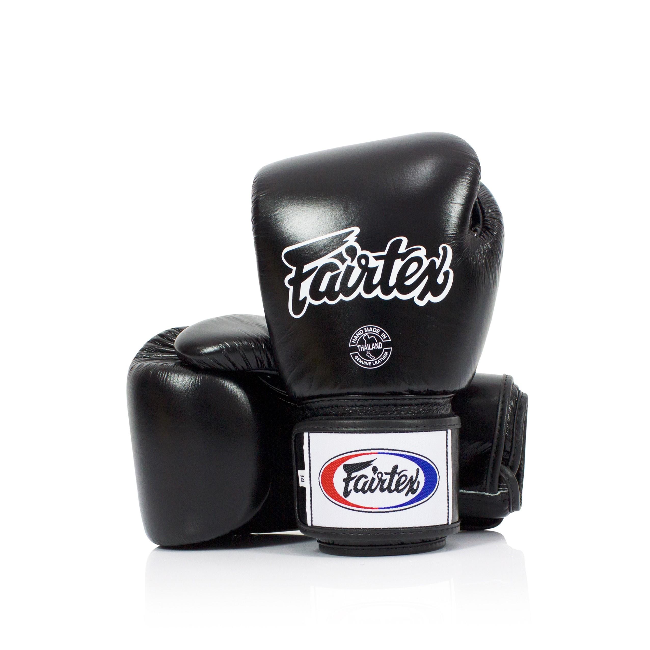 Fairtex Echte Leder Boxhandschuhe BGV1 Atmungsaktiv Schwarz 14oz
