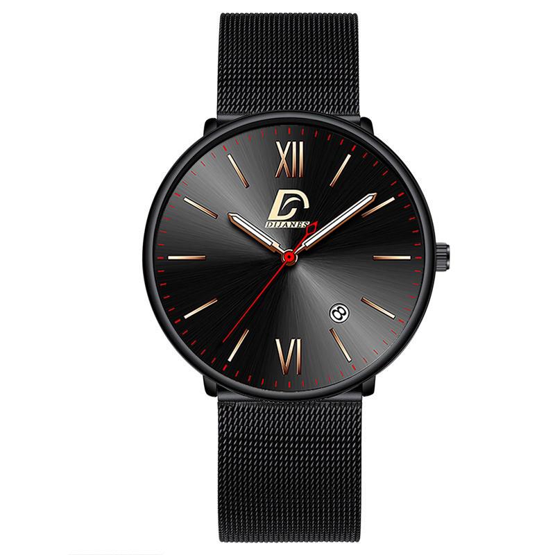 Mode Männer Uhren Edelstahl Quarz Armbanduhren Luxus Herren Analog Uhr Relogio Masculino schwarz/hellrosa