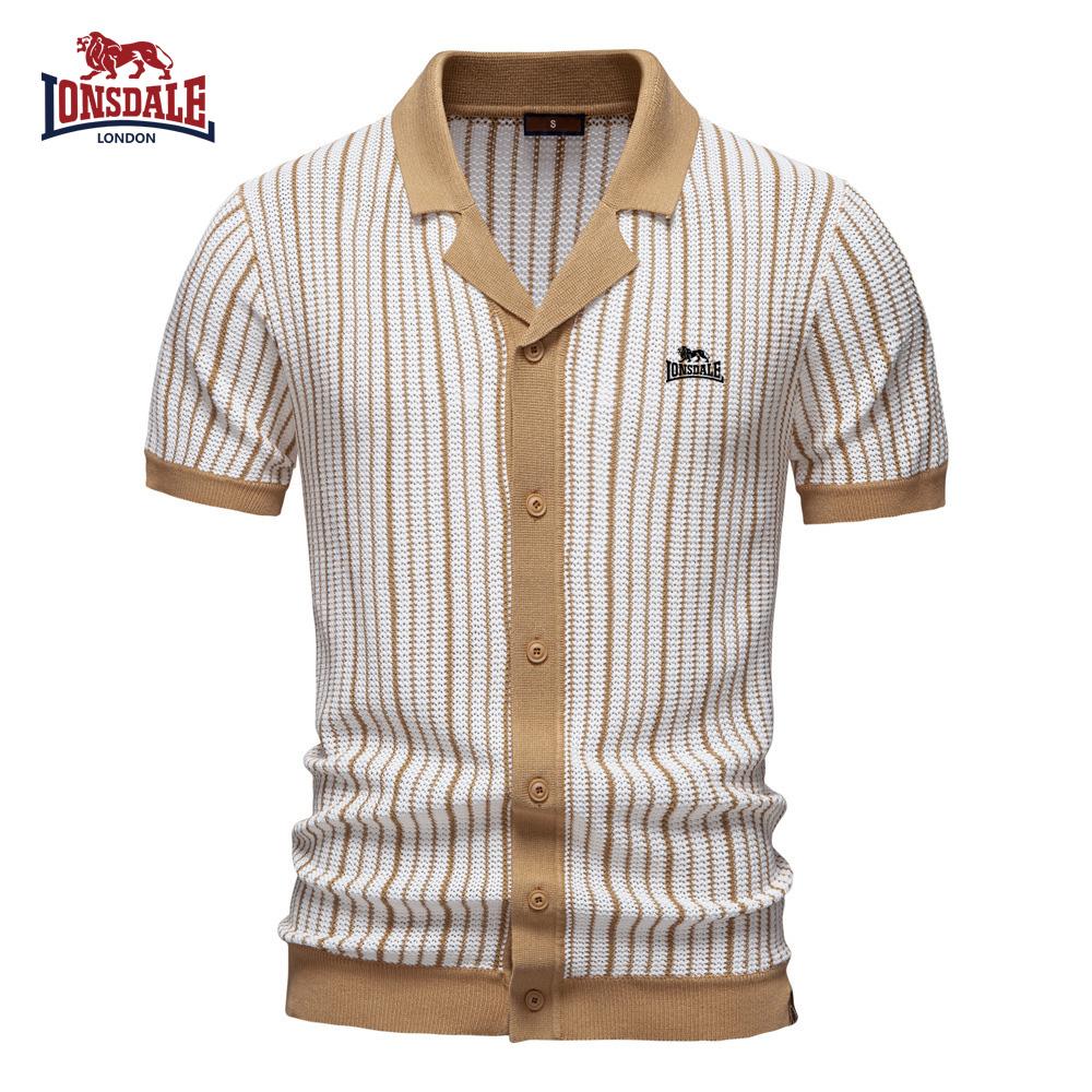 Lonsdale 2026 Sommer Bestickt Neu Herren Kurzarm Gestricktes Polo Streifen Mode Business Poloshirt für Herren S