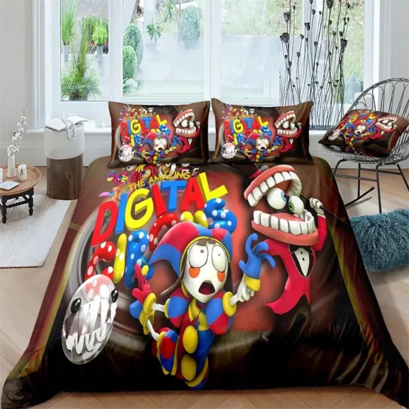 THE AMAZING DIGITAL CIRCUS Cartoon-Bettwäscheset, Bettbezug-Set, Einzelbett, Doppelbett, Kingsize-Bett, Bettset, Bettlaken für Erwachsene und Kinder US Twin 173x218cm