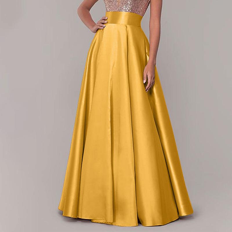 ZANZEA Damenmode A-Linie Satinröcke Sommer Casual Maxi Lange Röcke 2XL gelb