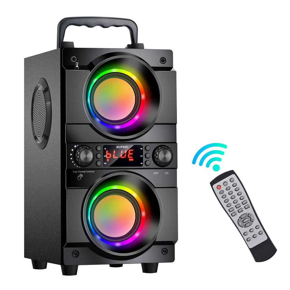 TOPROAD 60 W Tragbarer Bluetooth-Lautsprecher, großer kabelloser Stereo-Bass, Karaoke-Party-Lautsprecher, Subwoofer, unterstützt FM-Radio, RGB-LED-Licht schwarz