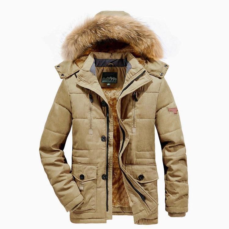 Herren Freizeitjacke Herrenmode Winterparkas Pelz Trenchcoat Dicker Mantel Winddichte beheizte Jacken Baumwolle Warme Mäntel Männer XXXL khaki