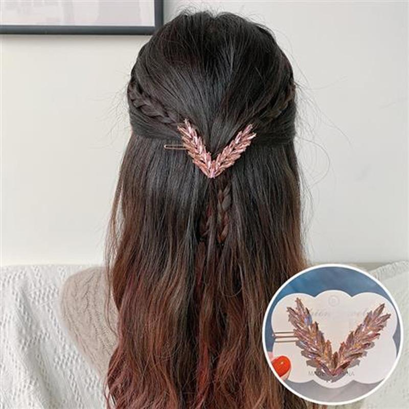 Luxus Glänzende Kristall Haar Clip Für Frauen Koreanische V Form Schnalle Haarnadeln Mädchen Haar Zubehör Kopfbedeckungen Mode Ornamente Geschenk rosa
