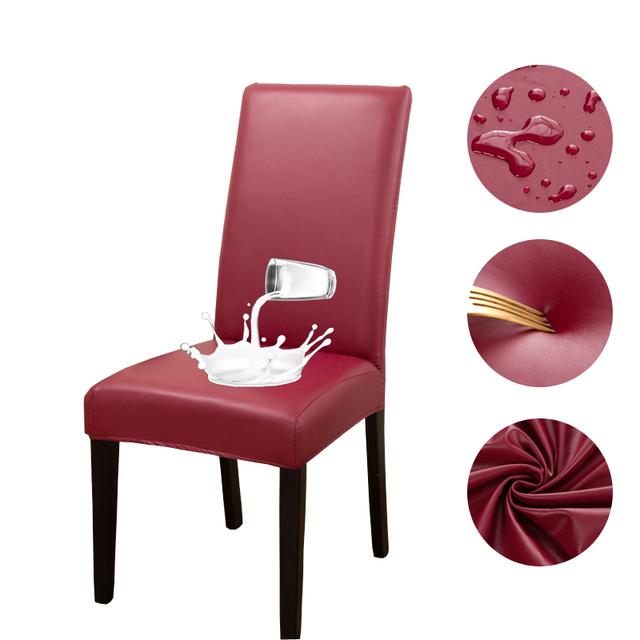 Einfarbiger Stuhlbezug aus Pu-Leder, wasserdicht, Esszimmerstuhl, Stuhlhussen, Hotelbankett, Hochzeit, Sitzbezüge, Stuhlschutz universal size rot