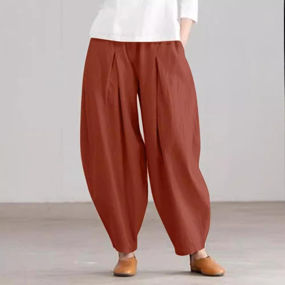 Sommer Elastischer Bund Einfarbige Hose Damen Lässige Baggy Hose Elegant Lockere Weitbein Hose Pantalon Vintage Baumwolle Rübe XXXL orange