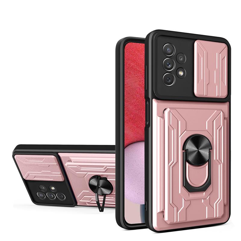 Slide Kamera Objektiv Karte Halter Fall Für Samsung Galaxy A53 A52S A33 A73 A22 A13 A32 A52 A72 A12 A21S a51 A71 A30 A50 S20 S21 Plus Ultra Rüstung Abdeckung Samsung Galaxy A52S 5G rose gold