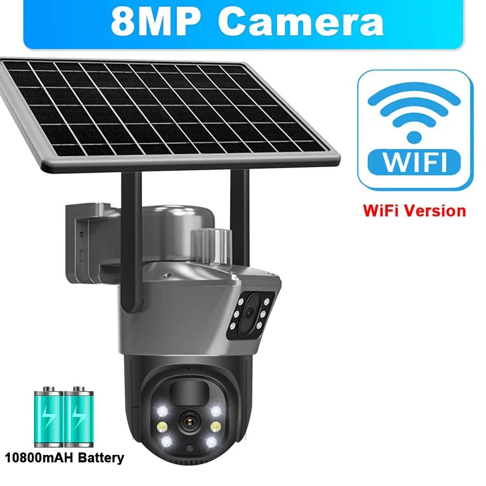 Neue 4K 8MP WiFi Solar Batterie Kamera Dual Lens Dual Screen Outdoor Sicherheit Schutz PTZ Cam PIR Menschlichen Erkennung CCTV Überwachung WiFi Cam