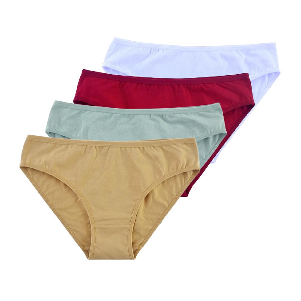 4 Stück Damen-Unterwäsche aus Baumwolle, Slips, Dessous, mittlere Taille, Unterwäsche für Mädchen, sexy Höschen, einfarbige Untershorts XL weiß/wein rot