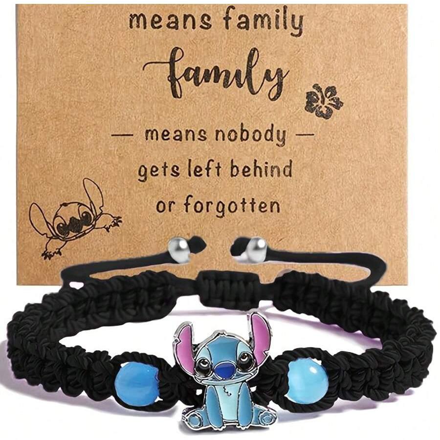 MINISO Anime Stitch Armband Cartoon Lilo & Stitch Kawaii Armband Kinderarmband Mädchen Jungen Verstellbares Armband Geschenke schwarz