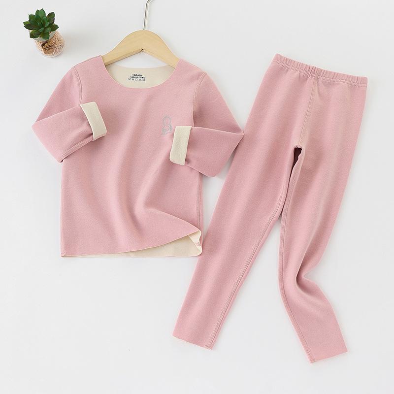 Winter-Thermo-Unterwäsche-Set für Kinder, Kation, warm, gemütlich, weich, für Teenager, Jungen und Mädchen, Unterwäsche-Set, lange Unterhosen, solide Kinder-Thermokleidung 110cm rose rosa