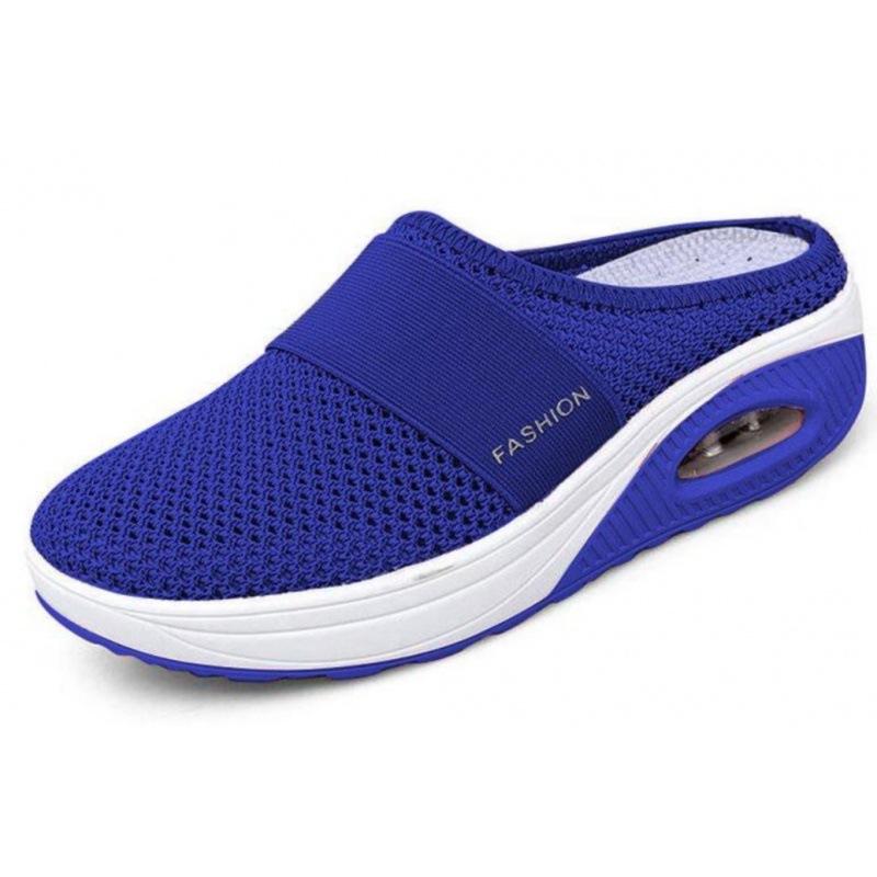 Damen Wanderschuhe mit Luftpolster, orthopädische Slipper, Diabetiker-Damen-Plateau-Pantoletten, Mesh, leichte Slipper, Keilabsatz, Damen-Sneaker 38 blau