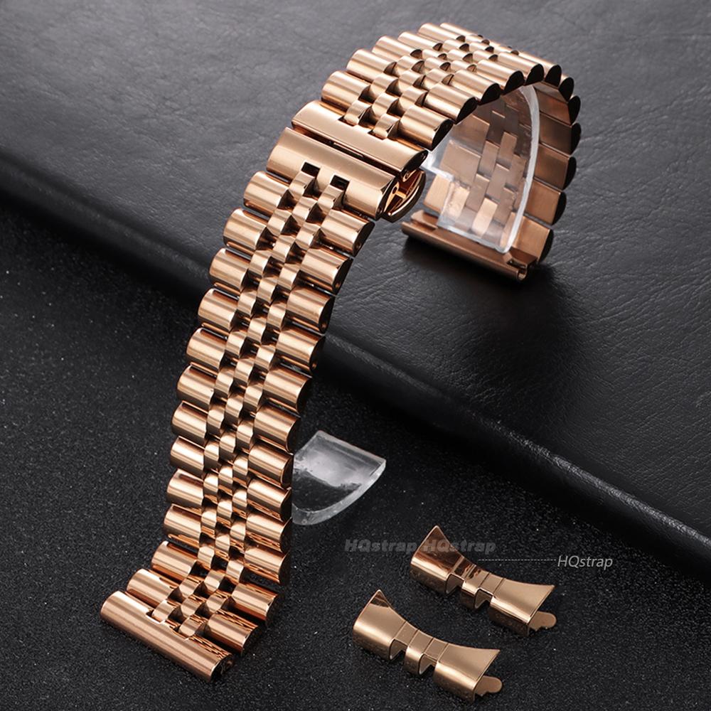 Massives Edelstahl-Uhrenarmband für Rolex Flaches Gebogenes Endstück 12 13 14 16mm 17mm 18mm 19mm 20mm 21mm 22mm Herren Damen Armband 20mm&no logo rose gold