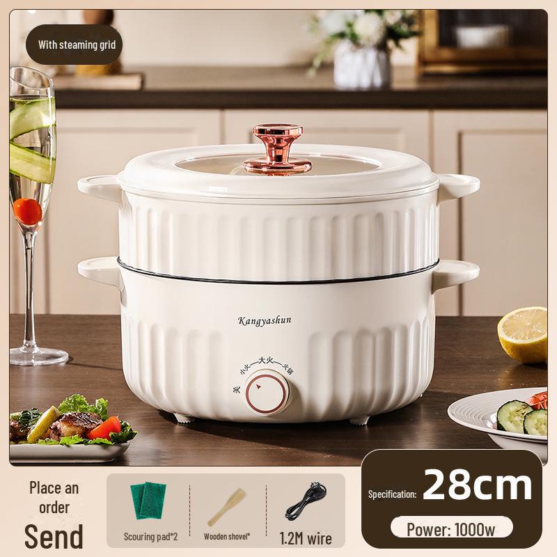 Kompakter elektrischer Multifunktionskochtopf: Elektrische Bratpfanne, Hot Pot, Mini-Nudelkocher und Reiskocher. Perfekt für Wohnheime und Wohnungen. 28cm double layer