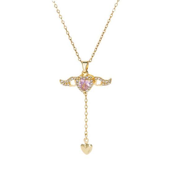 Choker-Halskette Legierung Funkelnde Strasssteine Engel Herz Anhänger Halskette Verstellbare Länge Halskette Schmuck Geschenk goldgelb