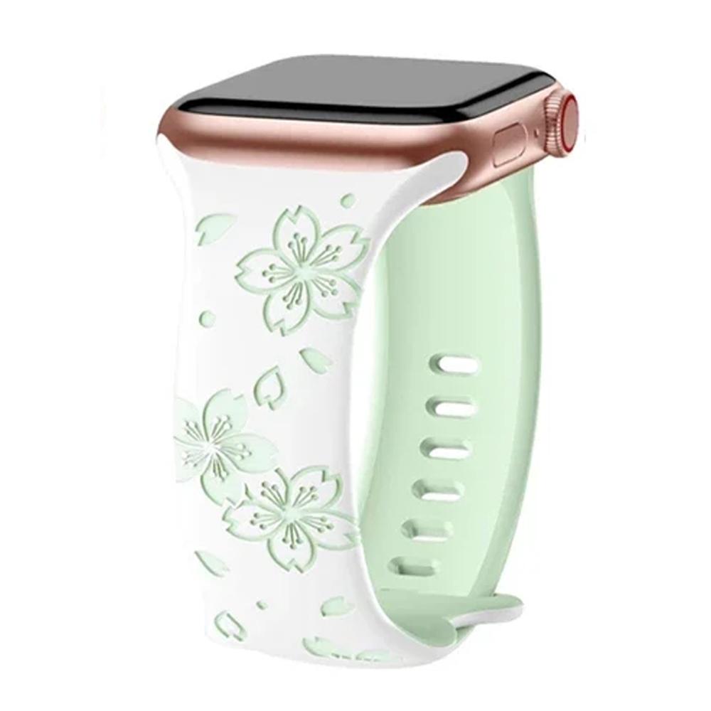 Weiches Silikon-Loop-Armband für Apple Watch Ultra2 49 mm 41 mm 42 mm 44 mm 45 mm 40 mm 38 mm Armband für Iwatch Serie 6 5 4 Se 7 8 9 Armband mit Blumengravur For 42mm 44mm 45mm grün