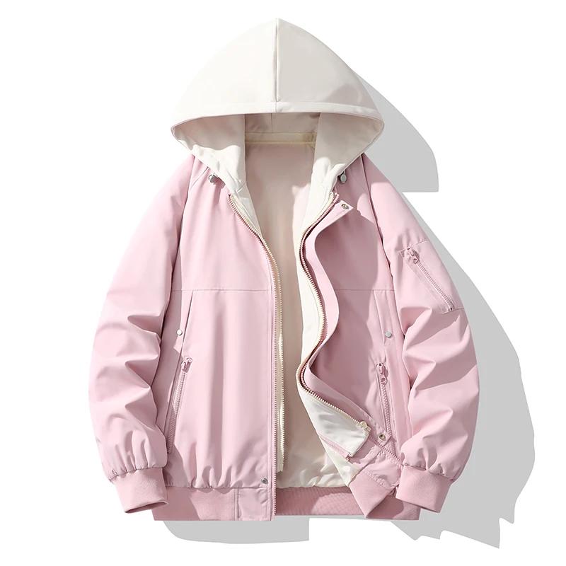 2026 Frühling Herbst Herren Schwarze Kapuzenjacken Herren Freizeit Patchwork Mäntel Mann High Street Hoodies Jacke Unisex Outdoor Jacken XXL rosa