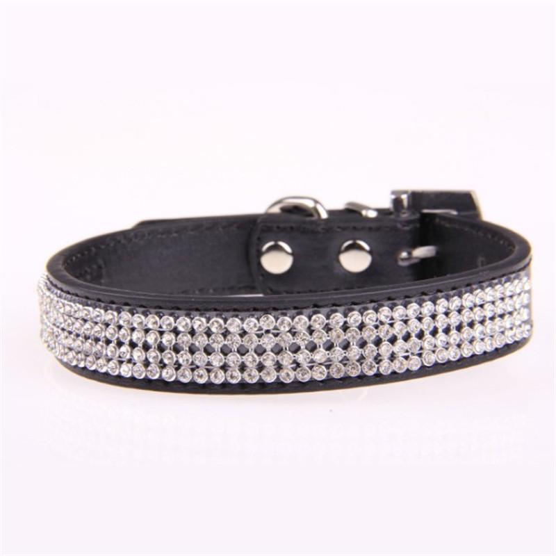 Bling Strass PU Leder Kristall Diamant Welpenhalsband Haustier Hundehalsbänder Haustierbedarf Hundezubehör M schwarz