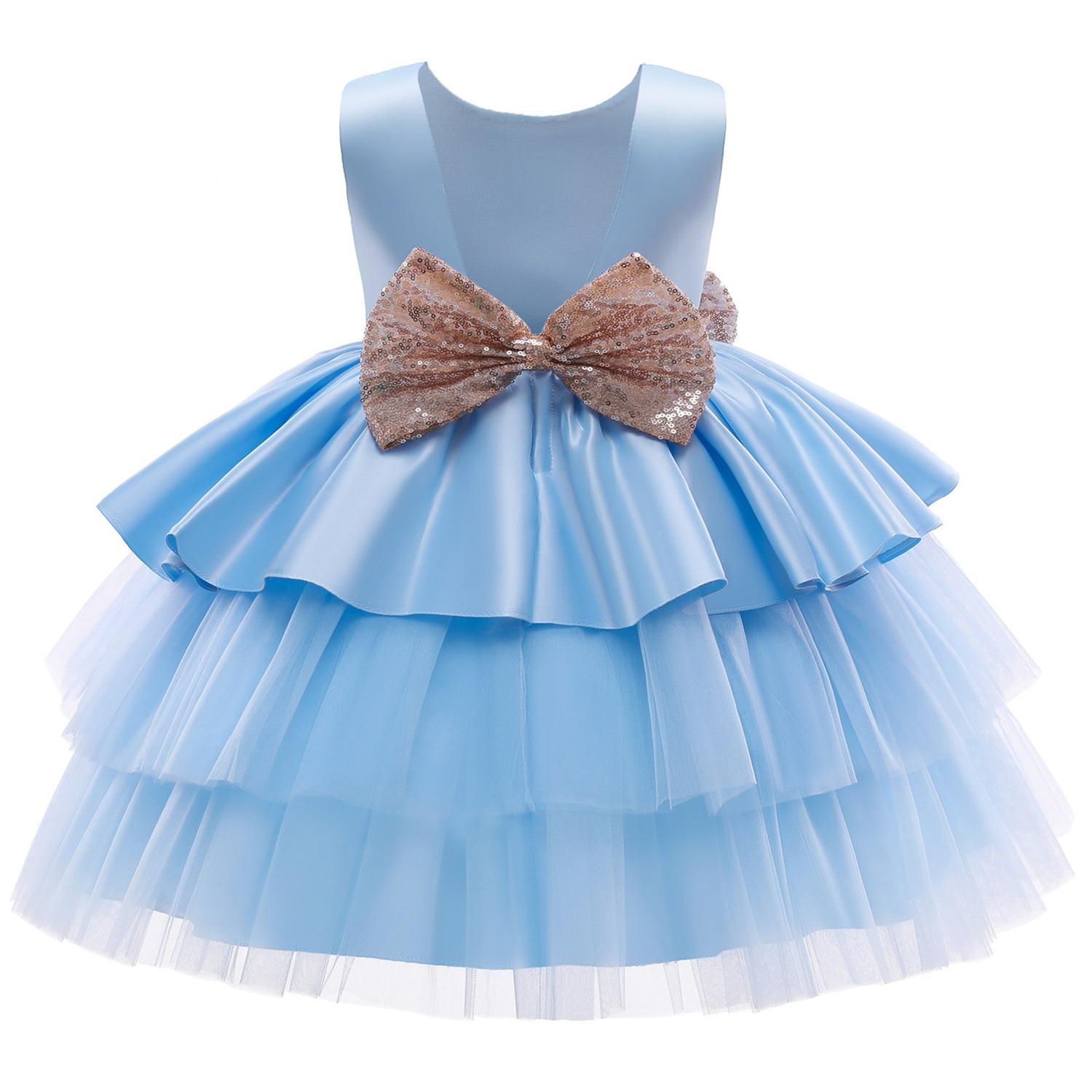 Kleinkind Baby Mädchen Kleid Große Schleife Taufkleid für Mädchen Erstes Jahr Geburtstag Party Hochzeitskleid Babykleidung Tutu Flauschiges Kleid 100cm