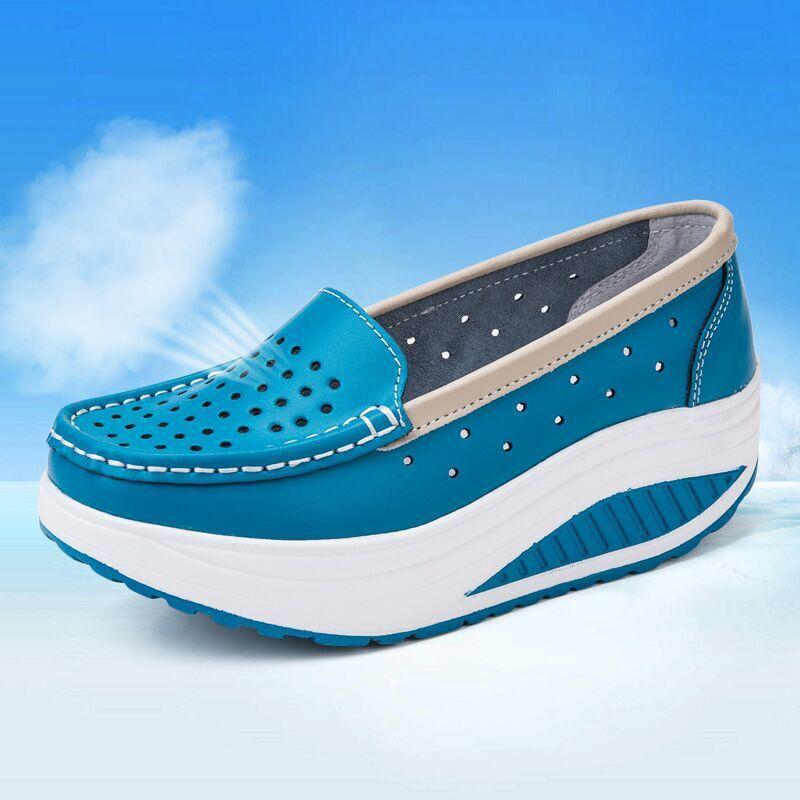 Atmungsaktive Damen-Schuhe aus Leder, Swing-Schuhe, Plattform, Krankenschwester-Arbeitsschuhe 39 blau