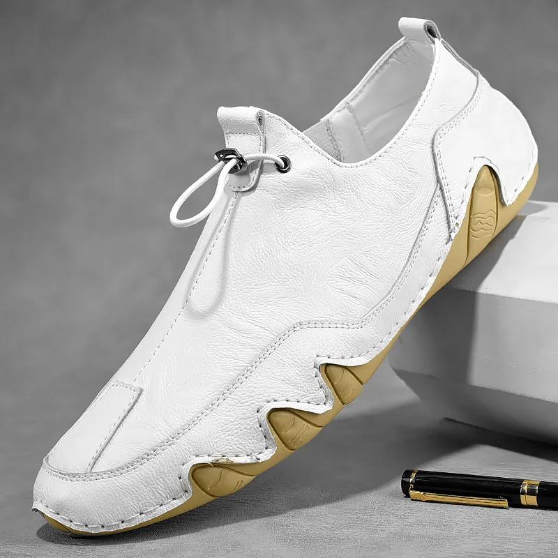 Herren-Sneaker, lässige Slipper, für den Frühling, Outdoor, leichte Flats, echtes Leder, bequeme, einfarbige Herren-Sneaker 38 gray