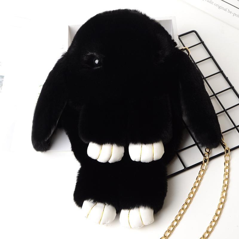 Play Dead Rabbit Tasche süße Kaninchen Imitation Rex Kaninchen Fell Tasche Plüsch Kaninchen Tasche Kette Kaninchen Tasche Crossbody Kette Damen Tasche schwarz
