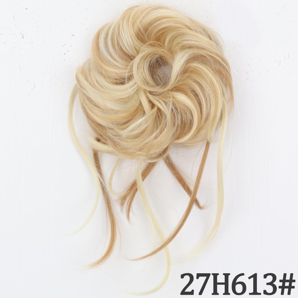 MISS WIG Synthetisches, unordentliches, lockiges Haargummi mit Gummiband, Schwarzgold, synthetische Hochtemperaturfaser, Dutt-Haarteile für Damen 8 cm
