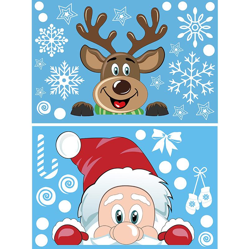 Rentier-Fensteraufkleber, Weihnachtsdekoration, Weihnachtsmann, Schneeflocke, kreative DIY-Aufkleber für Weihnachten, Rentier-Aufkleber 2pc