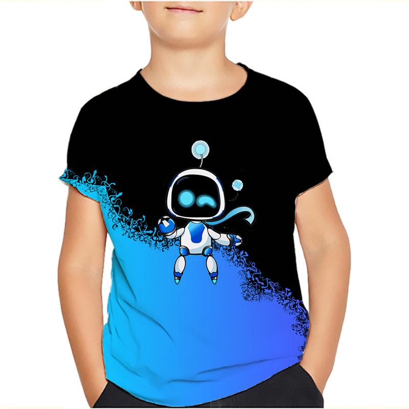 Spiel Astro Bot 3D gedruckt Kinder T-Shirt Kinder Kleidung Harajuku Cartoon Tees Casual Spaß Top Kleidung Mädchen Jungen T-Shirt 2024 120 violett