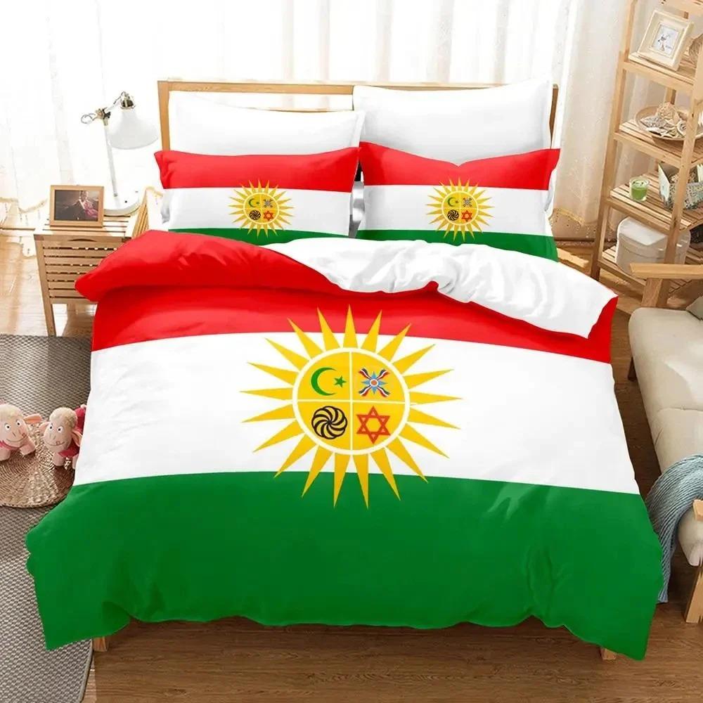 Bettwäscheset mit 3D-Druck und Kurdistan-Flagge, Bettbezug, Bettbezug, Kissenbezug, Bettdecke, Kingsize-Bett, Queensize-Bett, Jungen, Erwachsenenbettwäscheset AU Single 140x210cm