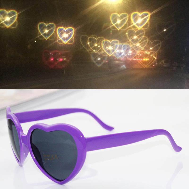 8 Farben Herzform Lichteffekte Brille Liebe Herz Sonnenbrille für Frauen Mädchen Kinder Party Nachtclub Sonnenbrille Valentinstag Liebhaber Geschenke violett