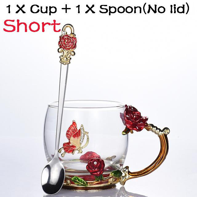 Schönheit und Neuheit Emaille-Kaffeetasse, Becher, Blumen-Teeglas, Tassen für Getränke, Teetasse, Löffel-Set, perfektes Hochzeitsgeschenk Without lid rot