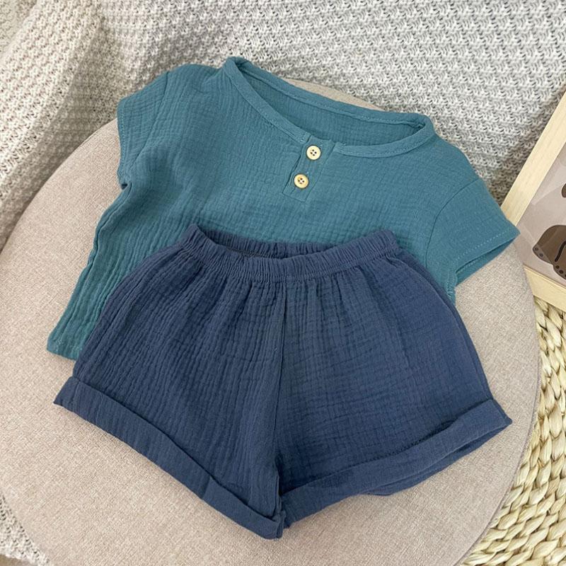 Baby Kinder Mädchen Kleidung Kurze Sets Sommer Kleinkind Junge Baumwolle T-shirt + Shorts Leinen Kinder Kleidung Outfits Anzüge für 1-6 jahre 120 dunkelblaue