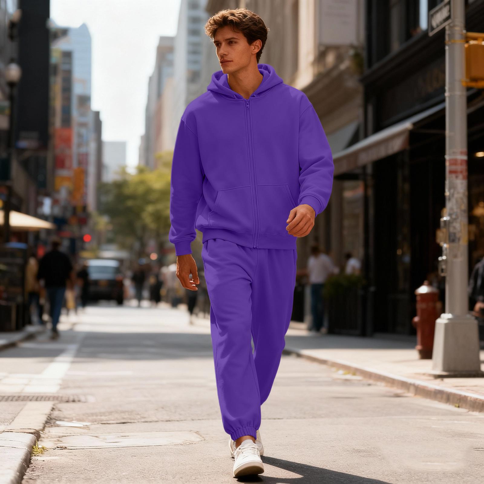 Herren Trainingsanzug Herren Farbe Lässiger Sportanzug Sweatshirt Anzug XXXL violett