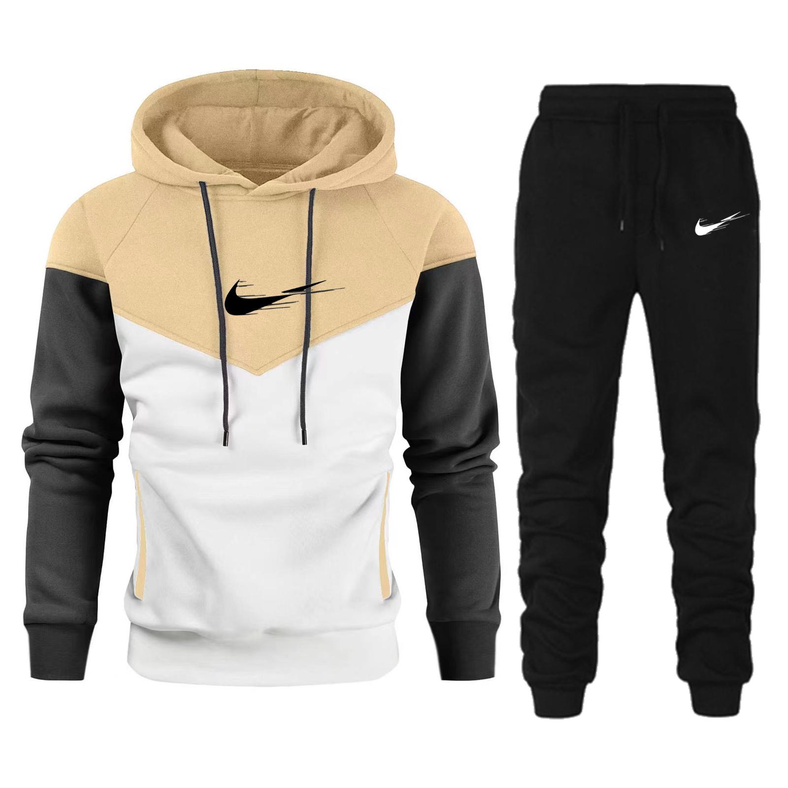 Weiße Herbst 2025 Neue Sportbekleidung Trainingsanzüge Herren Casual Plushed Warm Hoodie Set Farblich passende Marke 2-teiliges Herren-Outfit M khaki