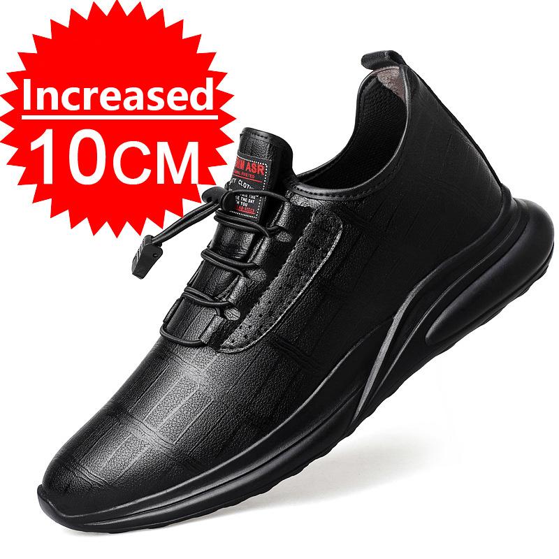 Mode Neue Business Echtleder Freizeitschuhe Herren Unsichtbare Innere Höhe 6cm/8cm/10cm Herren Sneaker Lässige Sneaker Erhöhungsschuhe 44 black