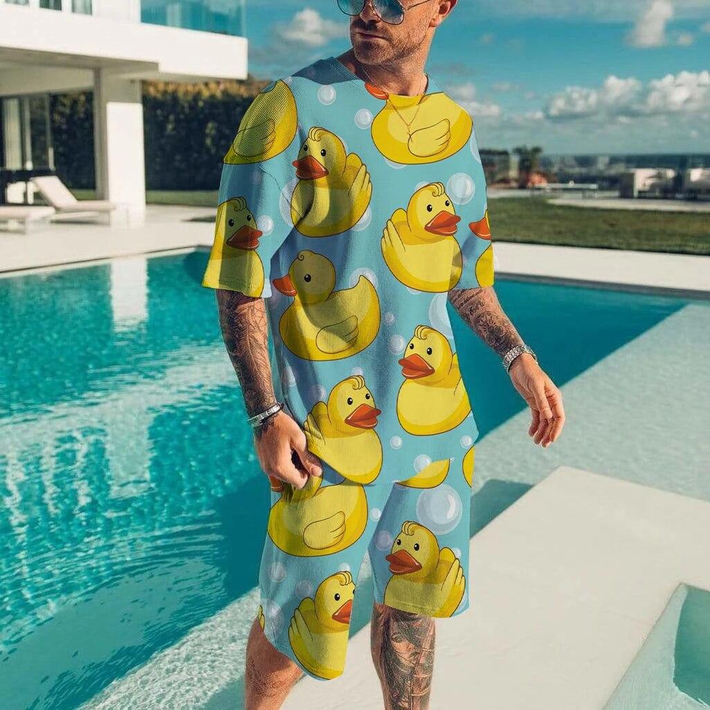 Lustige Enten Panda 3D-Druck T-Shirts Shorts Sets Herren Casual Fashion Übergroße Kurzarm T-Shirt Hosen Set Mann Anzüge Kleidung 4XL